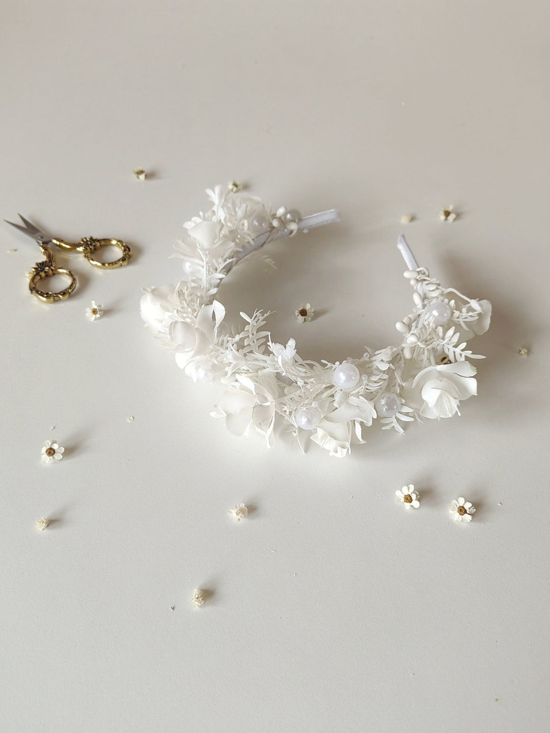 White Flower Crown Headband: First Communion, Bridesmaid Headpiece – handmade floral hair accessory by magaela