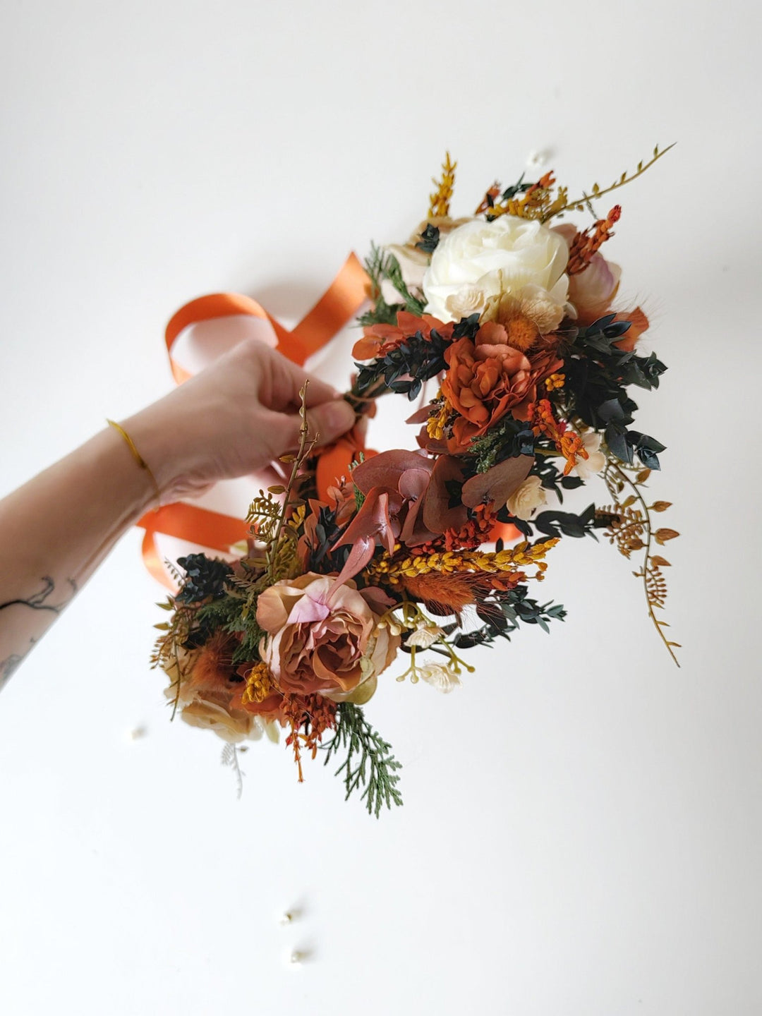 Boho Bridal Flower Crown: Terracotta Autumn Wedding Headpiece – handmade floral hair accessory by magaela