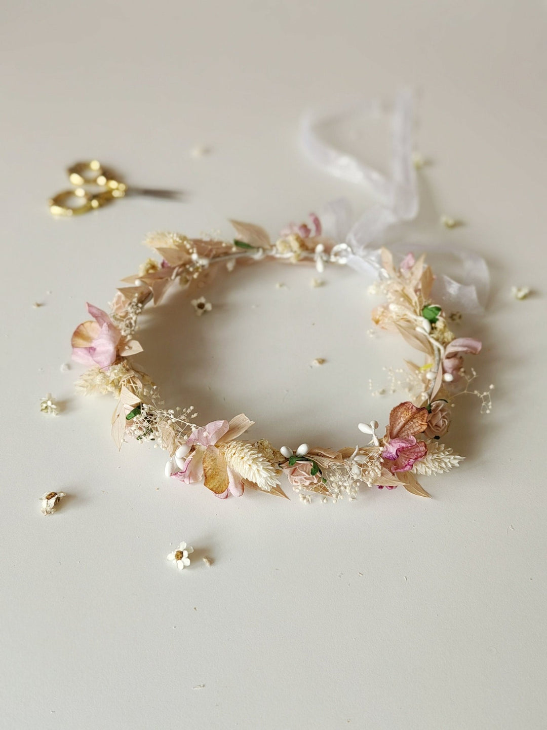 Pink Flower Hair Wreath: Holy Communion Headpiece, Fairycore Bridal Crown – handmade floral hair accessory by magaela