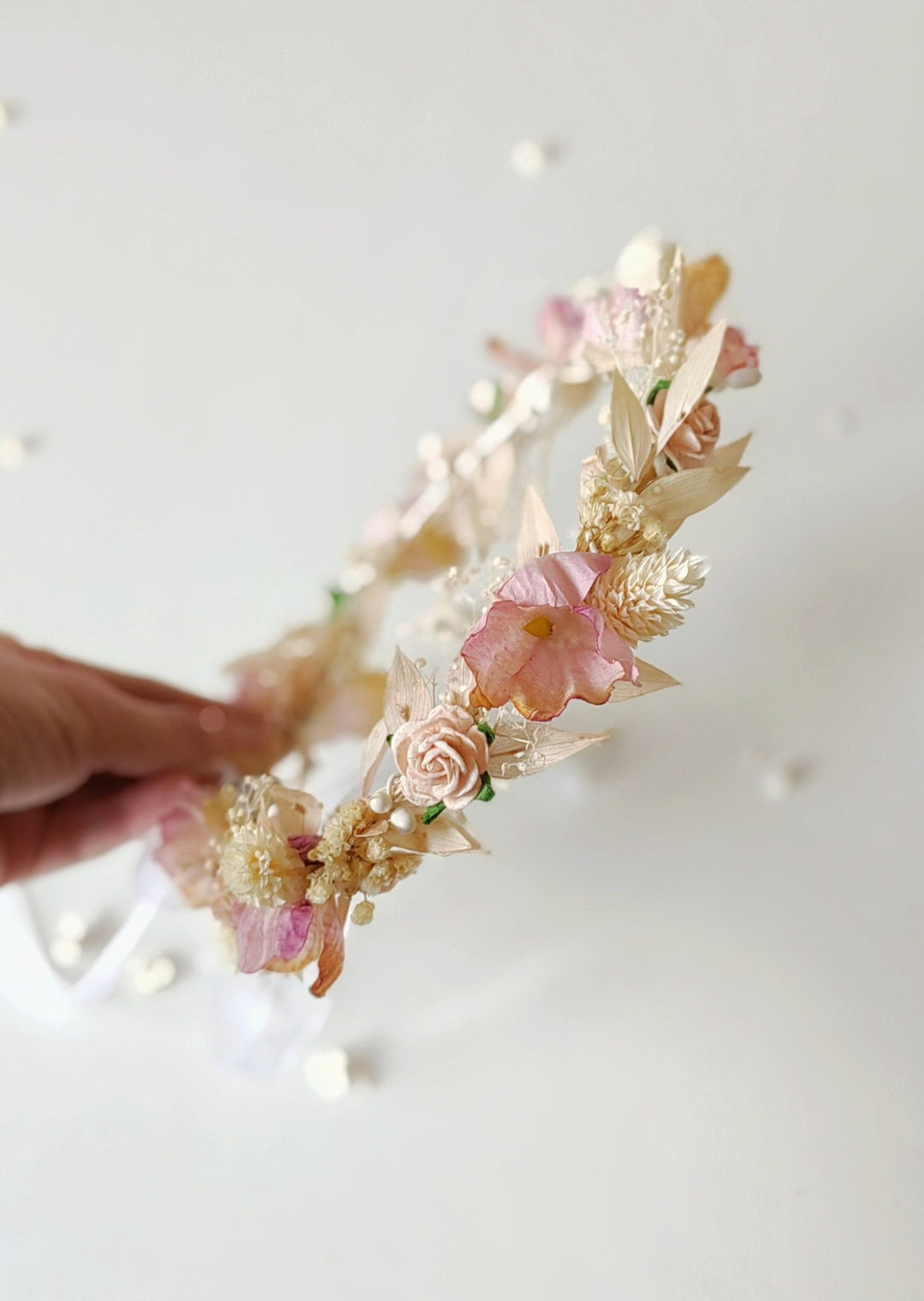 Pink Flower Hair Wreath: Holy Communion Headpiece, Fairycore Bridal Crown – handmade floral hair accessory by magaela