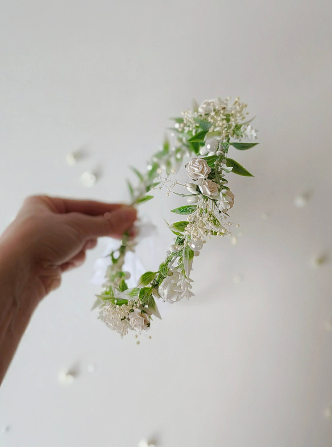 Flower Hair Wreath with Pearls: First Communion Bridal Crown – handmade floral hair accessory by magaela