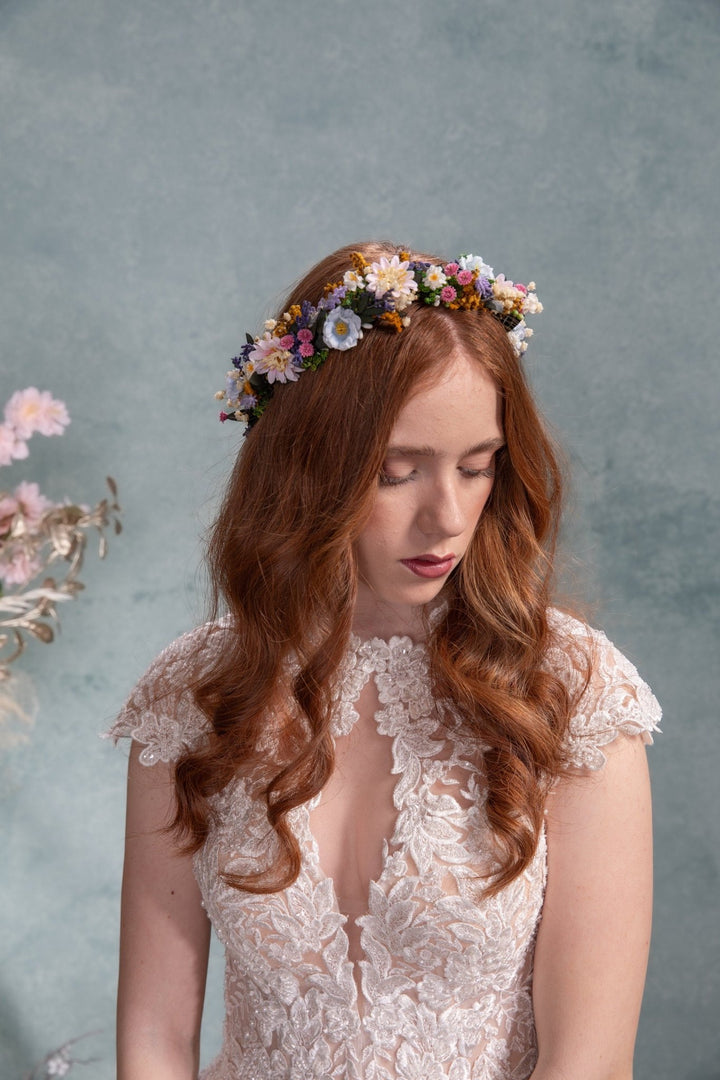 Lavender Flower Hair Wreath: Handmade Bridal Crown, Meadowy Wedding – handmade floral hair accessory by magaela
