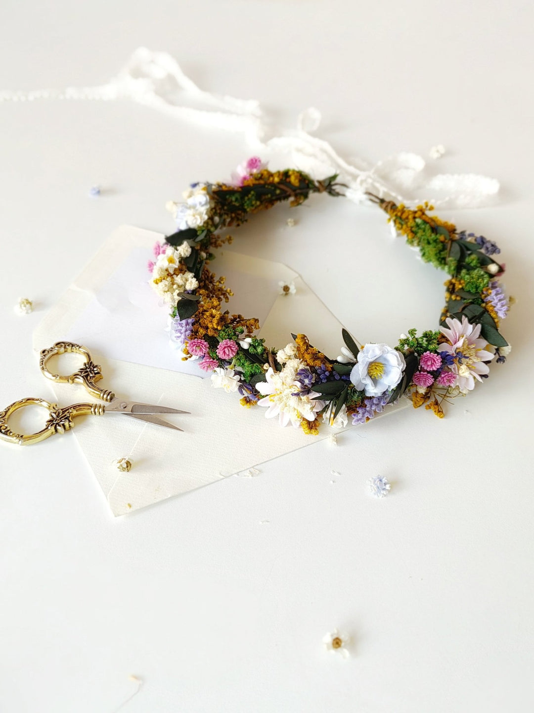 Lavender Flower Hair Wreath: Handmade Bridal Crown, Meadowy Wedding – handmade floral hair accessory by magaela