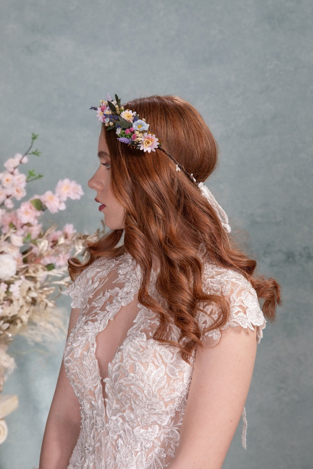 Lavender Flower Crown: Meadowy Bridal Hair Wreath – handmade floral hair accessory by magaela