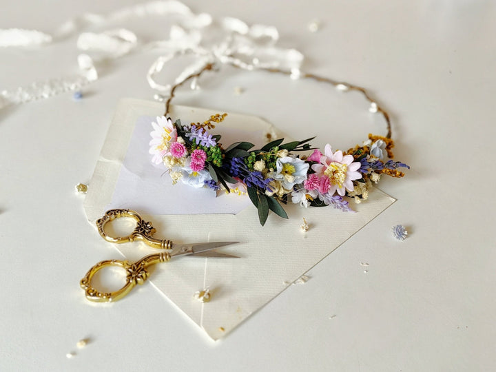 Lavender Flower Crown: Meadowy Bridal Hair Wreath – handmade floral hair accessory by magaela