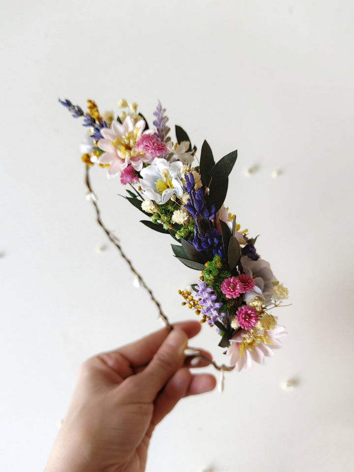 Lavender Flower Crown: Meadowy Bridal Hair Wreath – handmade floral hair accessory by magaela