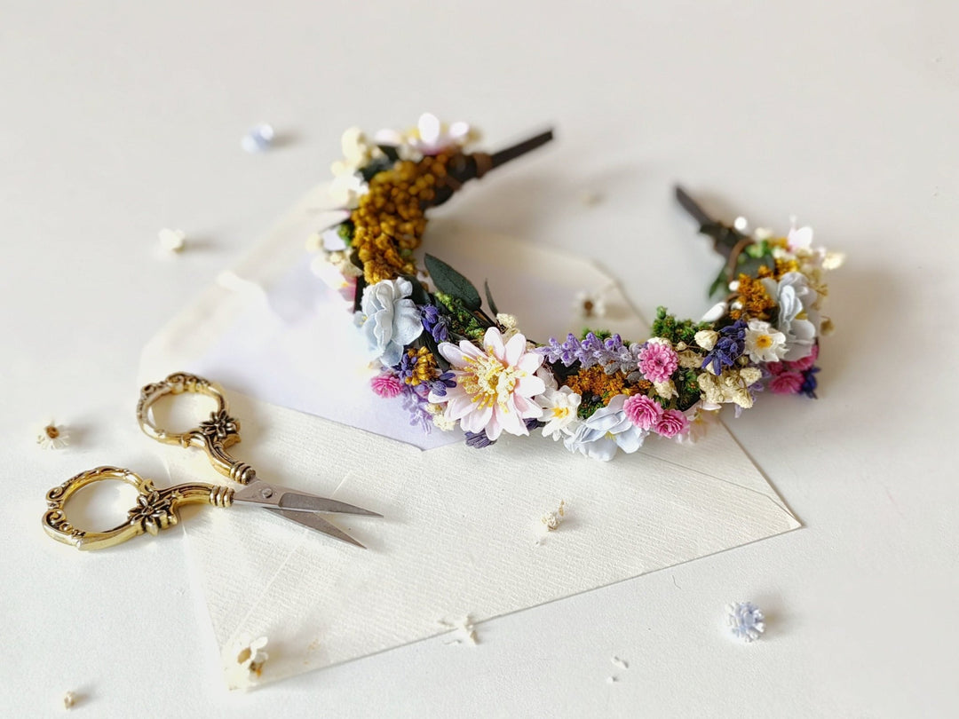 Lavender Bridal Flower Crown: Meadow Wedding Hair Wreath – handmade floral hair accessory by magaela