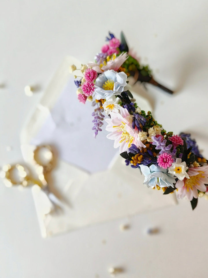Lavender Bridal Flower Crown: Meadow Wedding Hair Wreath – handmade floral hair accessory by magaela