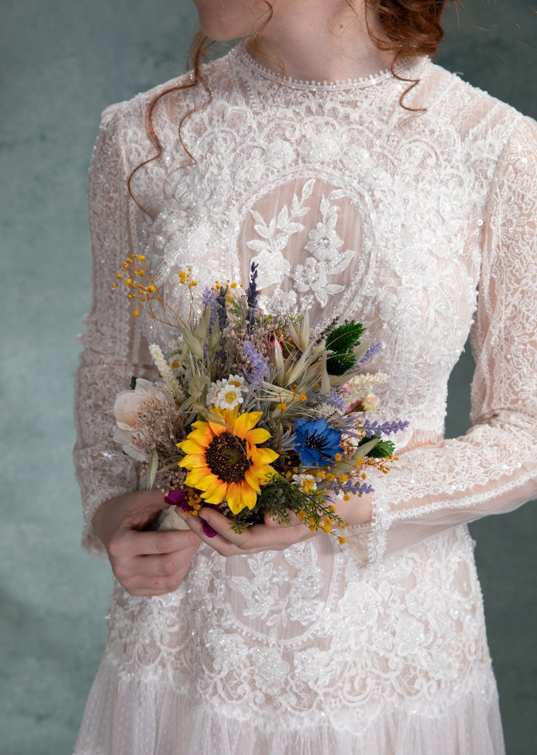 Small Sunflower Bouquet: Artificial Wildflower Bridesmaid Bouquet – handmade floral hair accessory by magaela