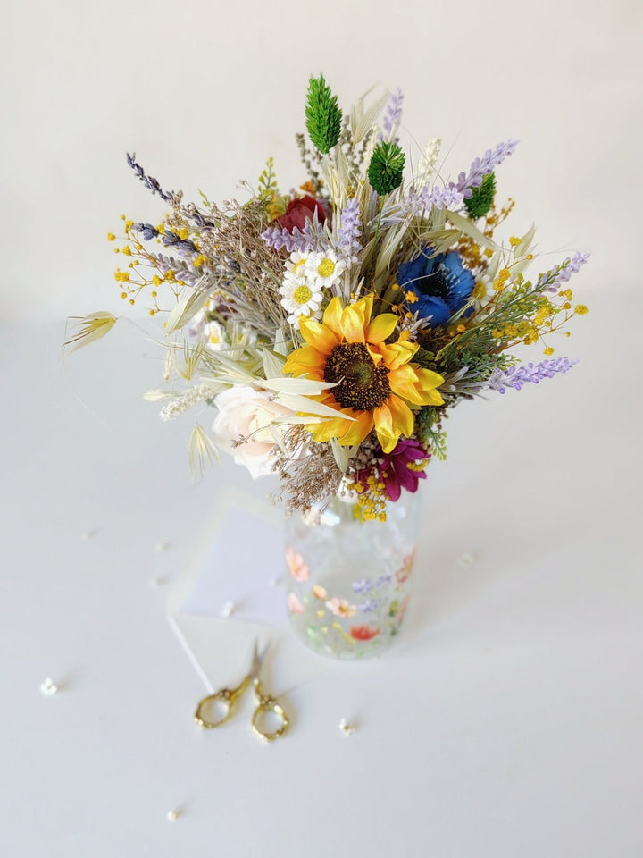 Small Sunflower Bouquet: Artificial Wildflower Bridesmaid Bouquet – handmade floral hair accessory by magaela