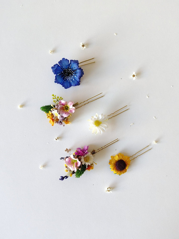 Meadow Flower Hairpins: Bridal Garden Wedding Hair Accessories – handmade floral hair accessory by magaela