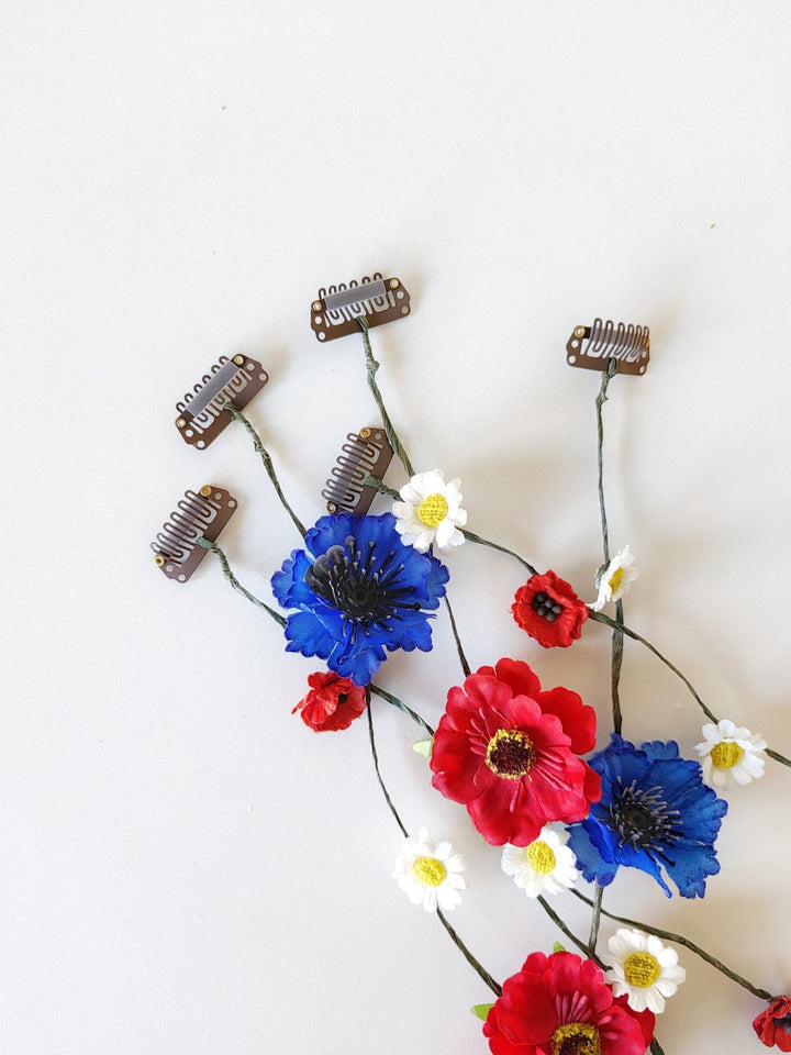 Folk Bridal Flower Hair Vine: Poppy, Cornflower, Daisy Veil – handmade floral hair accessory by magaela