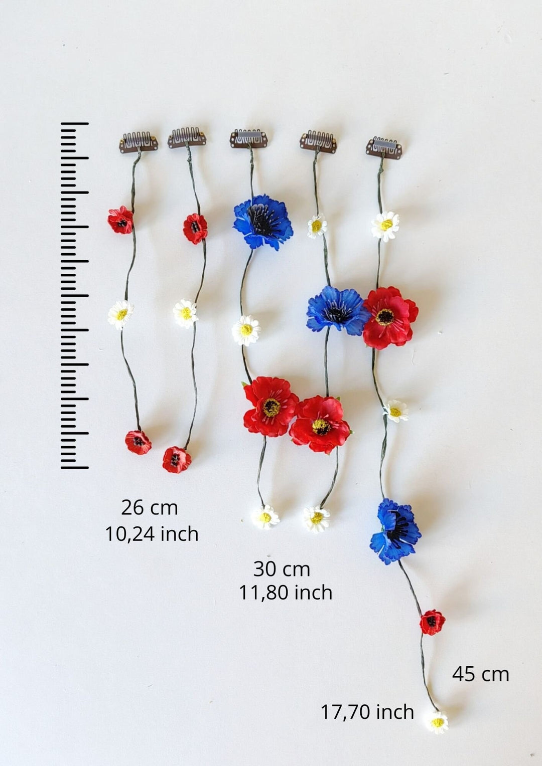 Folk Bridal Flower Hair Vine: Poppy, Cornflower, Daisy Veil – handmade floral hair accessory by magaela