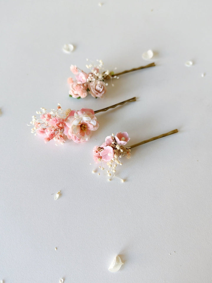 Pink Flower Hairpins: Romantic Bridal Hair Accessories – handmade floral hair accessory by magaela
