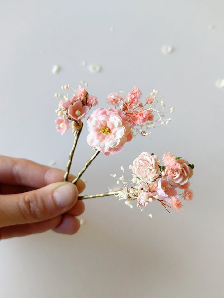Pink Flower Hairpins: Romantic Bridal Hair Accessories – handmade floral hair accessory by magaela