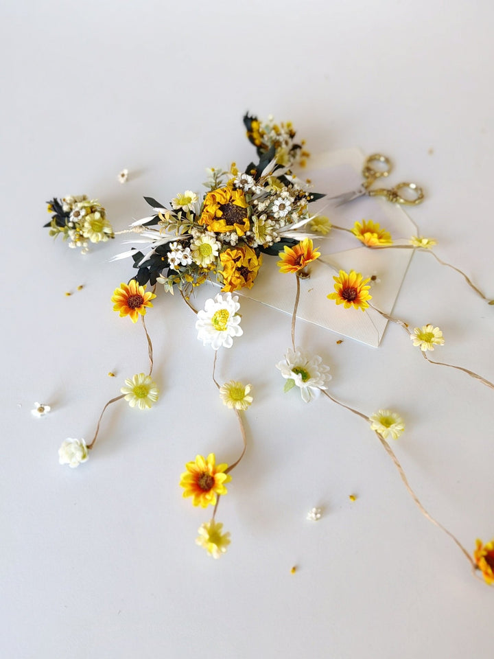 Sunflower Bridal Hair Vine: Romantic Yellow Flower Wedding Accessory – handmade floral hair accessory by magaela