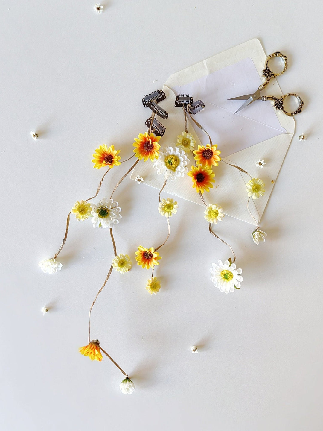 Sunflower Bridal Hair Vine: Romantic Yellow Flower Wedding Accessory – handmade floral hair accessory by magaela