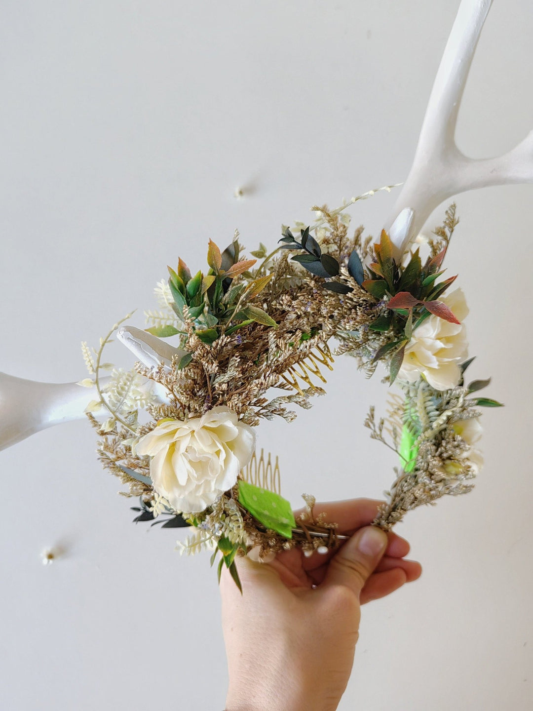 Halloween Deer Antler Crown: Black Flower Horn Headband – handmade floral hair accessory by magaela