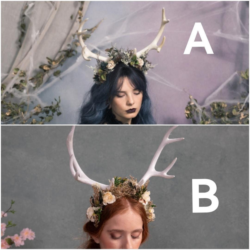 Halloween Deer Antler Crown: Black Flower Horn Headband – handmade floral hair accessory by magaela