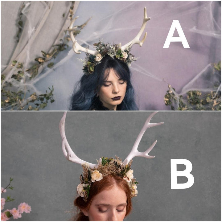 Halloween Deer Antler Crown: Black Flower Horn Headband – handmade floral hair accessory by magaela