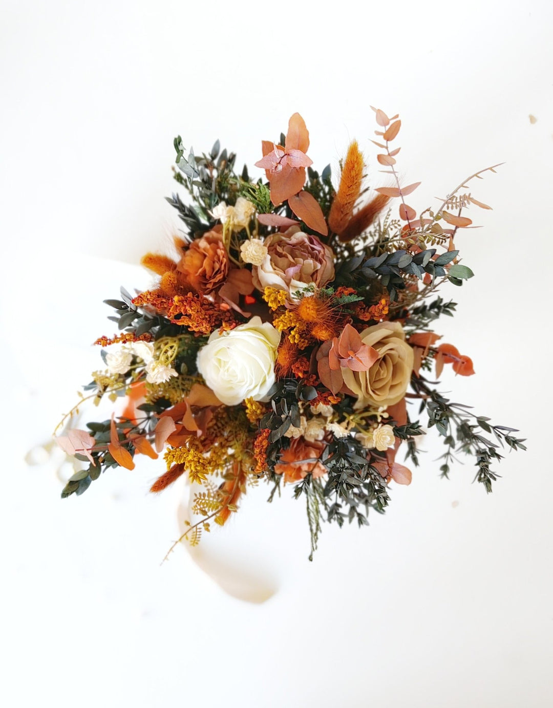 Terracotta Bridal Bouquet: Rustic Autumn Boho Wedding – handmade floral hair accessory by magaela