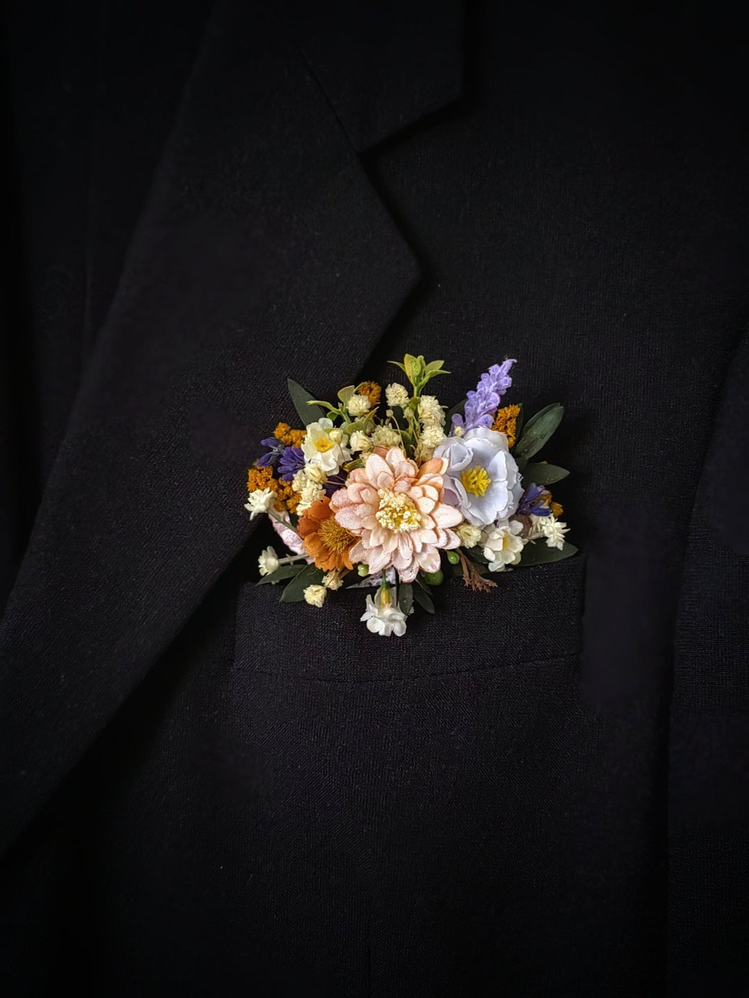 Meadowy Lavender Wedding Boutonniere: Groom's Pocket Flower – handmade floral hair accessory by magaela