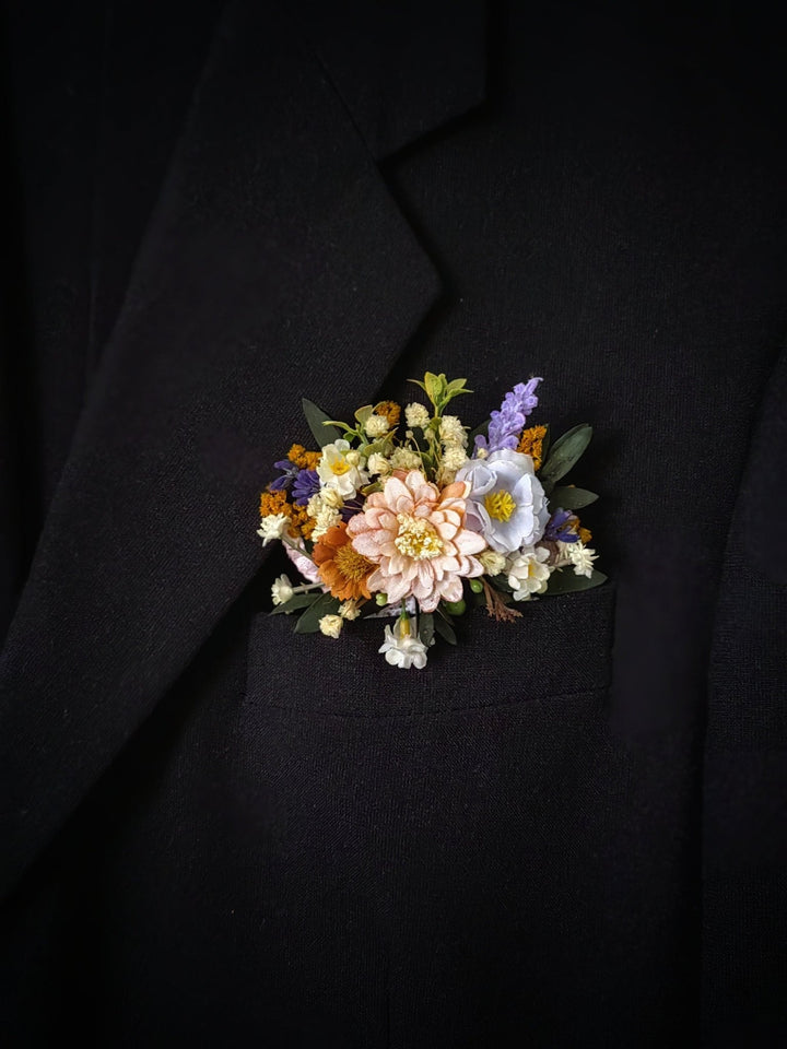 Meadowy Lavender Wedding Boutonniere: Groom's Pocket Flower – handmade floral hair accessory by magaela
