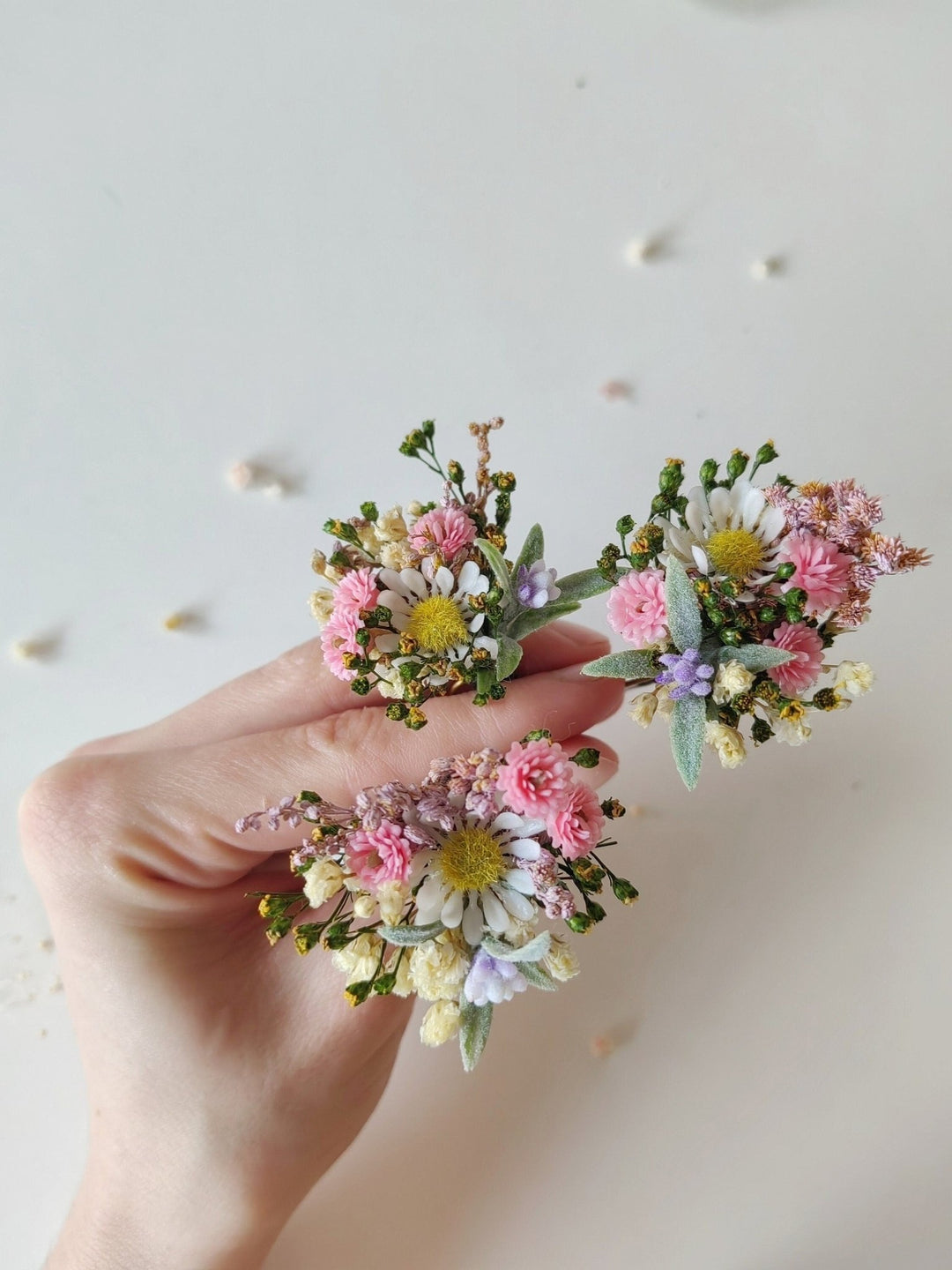 Meadow Daisy Hair Pins: Pastel Pink Floral Wedding Accessories – handmade floral hair accessory by magaela