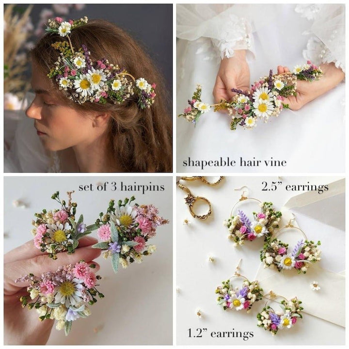 Meadowy Wedding Hair Comb: Daisy & Baby's Breath Bridal Accessory – handmade floral hair accessory by magaela