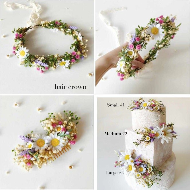 Meadowy Wedding Hair Comb: Daisy & Baby's Breath Bridal Accessory – handmade floral hair accessory by magaela