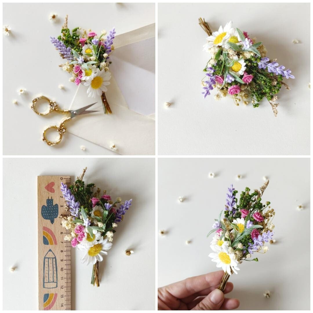 Daisy Boutonniere: Spring Wedding Pocket Square with Lavender – handmade floral hair accessory by magaela
