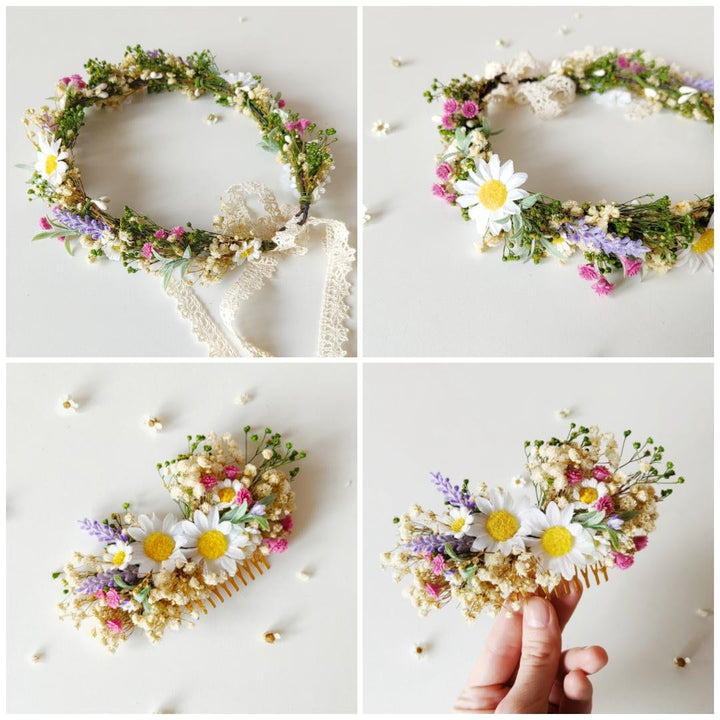 Daisy Flower Bridal Corsage: Meadow Spring Lace Wrist Bracelet – handmade floral hair accessory by magaela