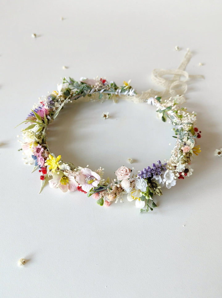 Wildflower Bridal Crown: Colorful Meadow Flower Hair Wreath – handmade floral hair accessory by magaela
