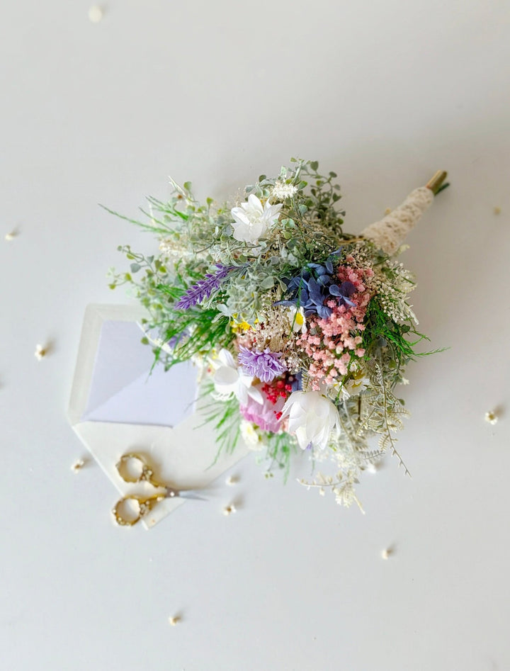 Wildflower Bridal Bouquet: Boho Summer Wedding Flowers (M Size) – handmade floral hair accessory by magaela