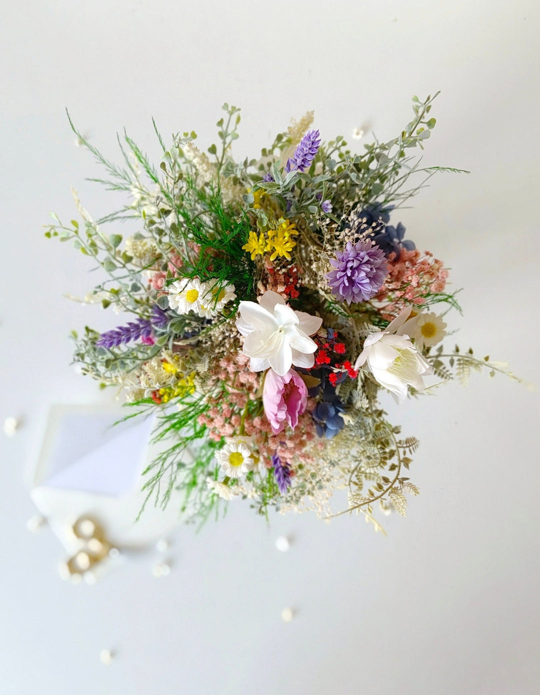 Medium Boho Bridal Bouquet: Wildflower Daisy, Summer Lavender – handmade floral hair accessory by magaela