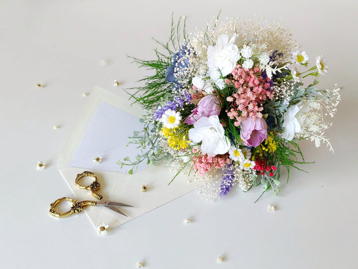 Small Wildflower Bridesmaid Bouquet: Artificial & Preserved Flowers – handmade floral hair accessory by magaela