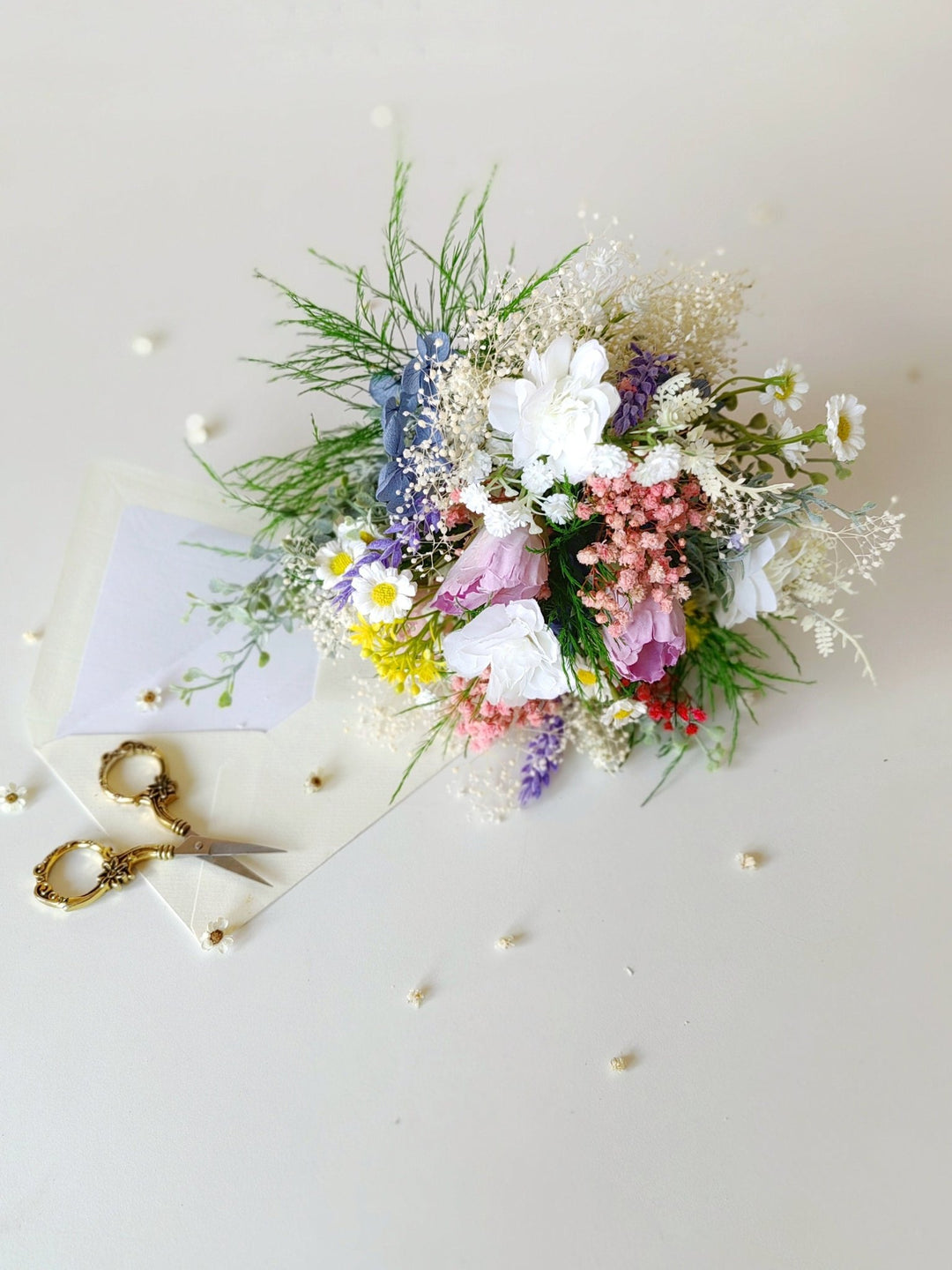 Small Wildflower Bridesmaid Bouquet: Artificial & Preserved Flowers – handmade floral hair accessory by magaela