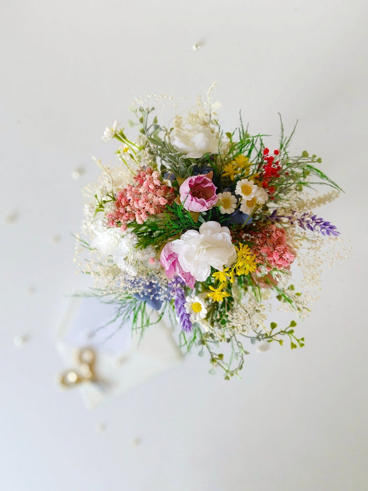 Small Wildflower Bridesmaid Bouquet: Artificial & Preserved Flowers – handmade floral hair accessory by magaela