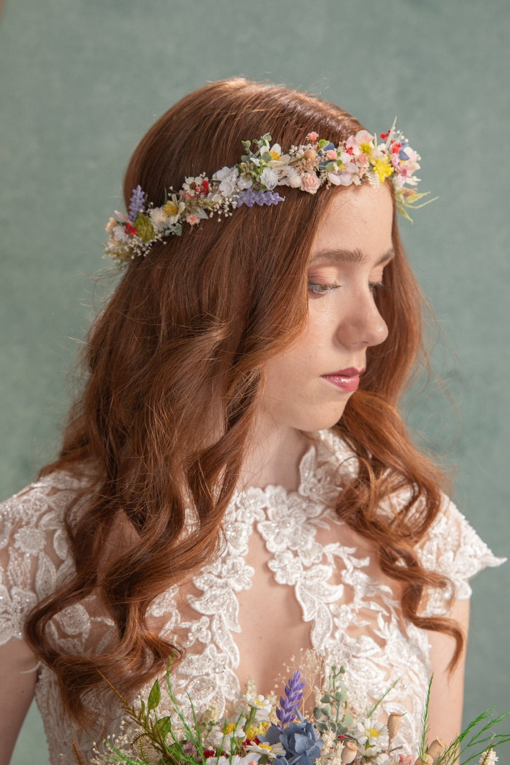 Wildflower Bridal Crown: Colorful Meadow Flower Hair Wreath – handmade floral hair accessory by magaela
