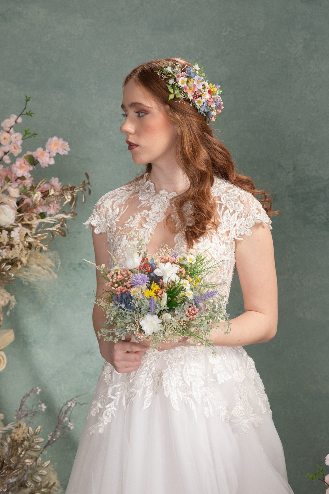 Wildflower Bridal Bouquet: Boho Summer Wedding Flowers (M Size) – handmade floral hair accessory by magaela