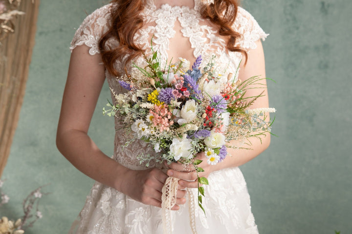 Large Artificial Wildflower Bouquet: Meadow Bridal Bouquet – handmade floral hair accessory by magaela