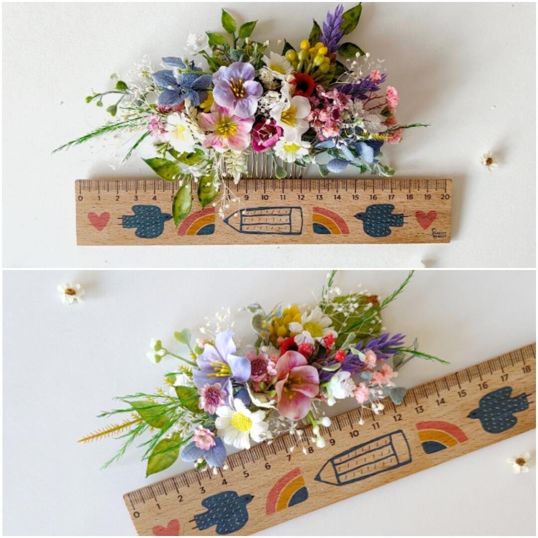 Wildflower Hair Comb: Romantic Bridal Boho Wedding Accessory – handmade floral hair accessory by magaela