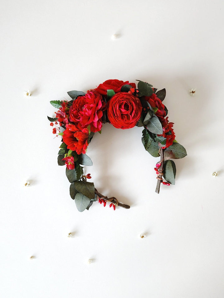 Red Frida Flower Headband: Little Frida, Mexican Floral Crown – handmade floral hair accessory by magaela