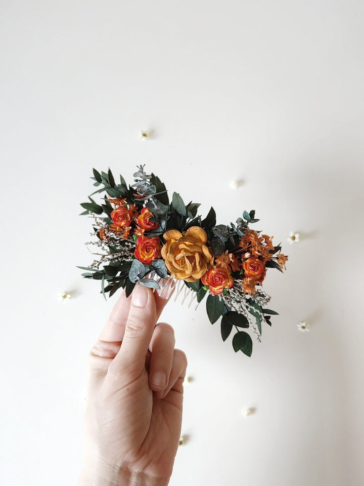 Terracotta Rose Hair Comb: Romantic Boho Autumn Wedding Hair Accessory – handmade floral hair accessory by magaela