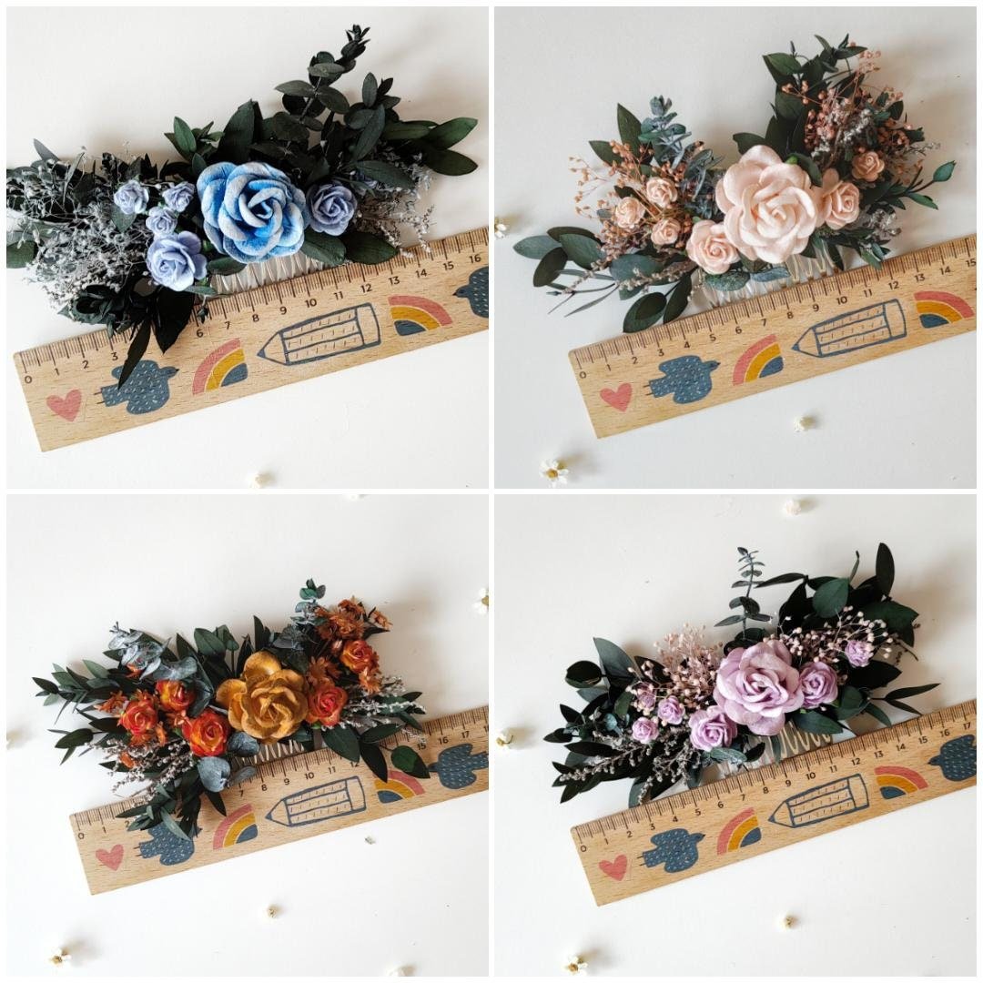 Dusty Blue Rose Wedding Hair Comb: Romantic Bridal Hairpiece – handmade floral hair accessory by magaela