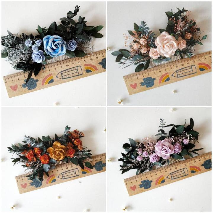 Dusty Blue Rose Wedding Hair Comb: Romantic Bridal Hairpiece – handmade floral hair accessory by magaela