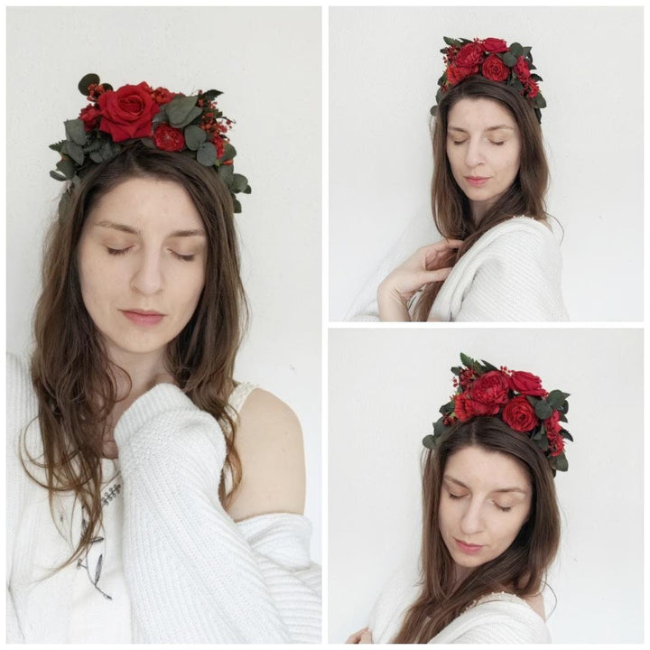 Red Frida Flower Headband: Little Frida, Mexican Floral Crown – handmade floral hair accessory by magaela