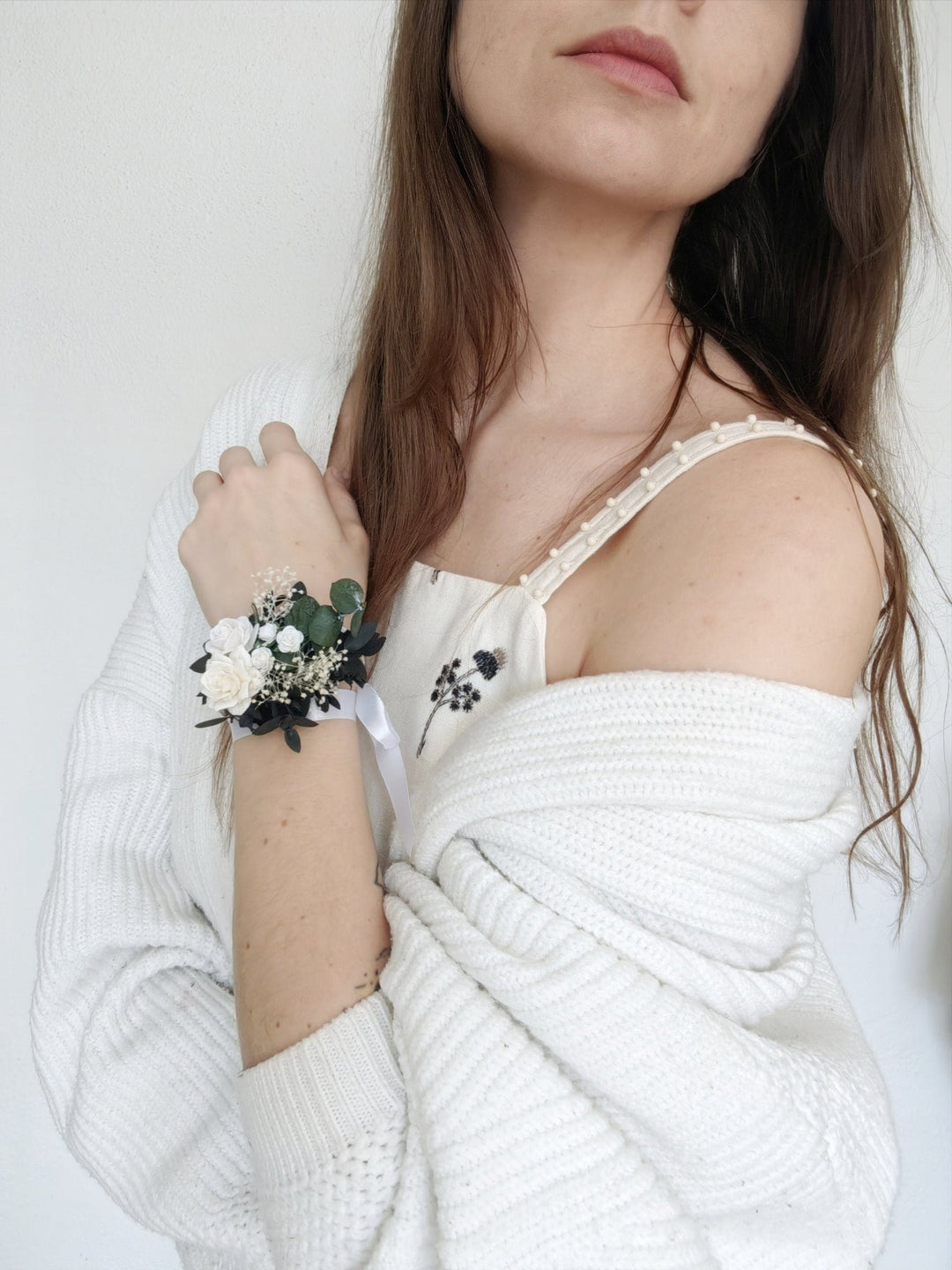 White Rose Eucalyptus Bracelet: Greenery Wedding Wrist Corsage – handmade floral hair accessory by magaela
