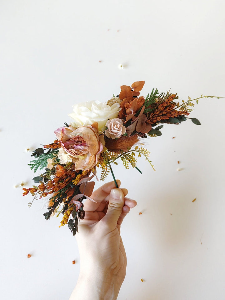 Terracotta Flower Cake Topper: Autumn Wedding Cake Decoration, Set of 3 – handmade floral hair accessory by magaela