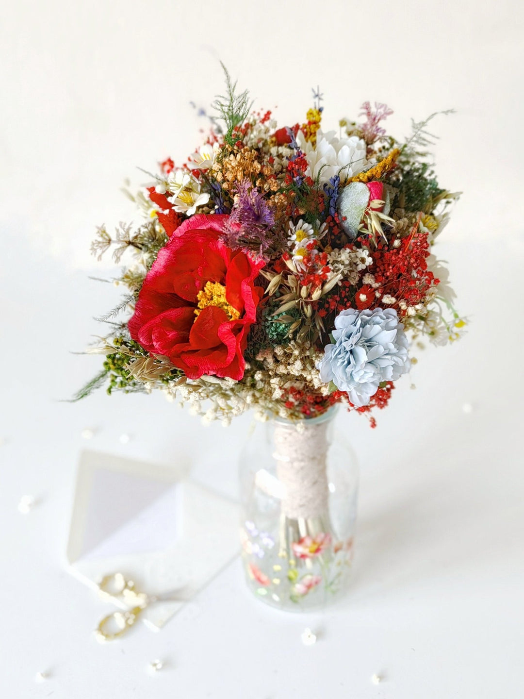 Red Poppy Wedding Bouquet: Folk Slavic Bridal Flowers – handmade floral hair accessory by magaela